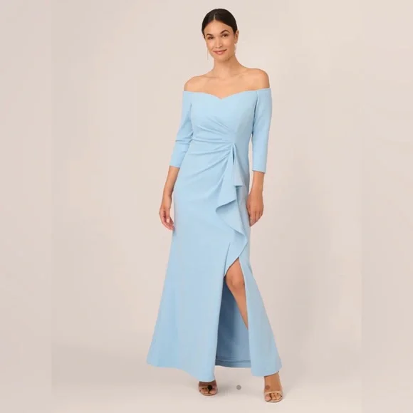 adrianna papell cascade ruffle evening dress Satin Cascade Ruffle Slip Gown In Electric Passion